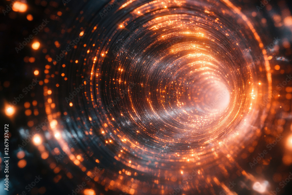 Poster A swirling vortex of orange light, creating an illusion of a tunnel through space and time.