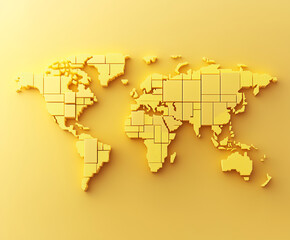 Gold World Map on Yellow Background for Global Reach and Logistics