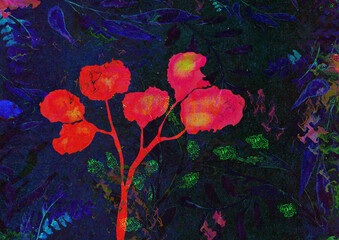 Ilustracja abstrakcja czerwone drzewo ciemne tło tekstura.   © Monika