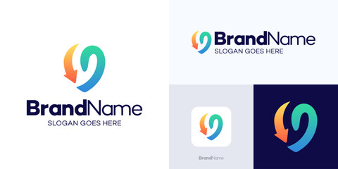 Guide location arrow Logo, letter G logo integrated icon location pin and arrow, Creative simple modern destination guides Logo, Icon transportation and travel design Inspiration, Premium vector