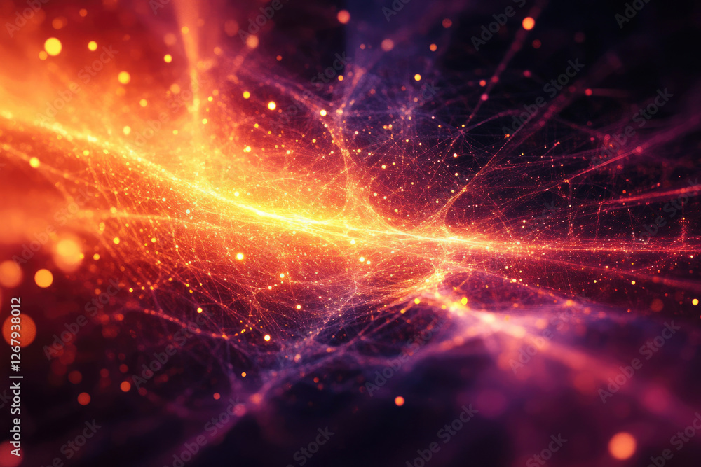 Poster abstract cosmic artwork depicting a fiery, interconnected network of energy and light.