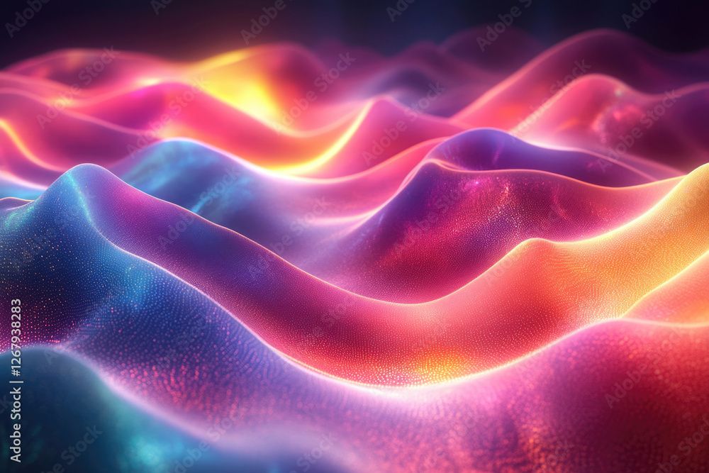 Poster abstract vibrant waves of color, glowing with a soft, dreamy light, creating a mesmerizing visual ex