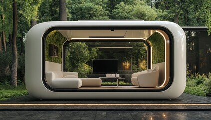 Modern Outdoor Relaxation Pod: Futuristic Garden Oasis