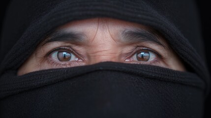 Naklejka premium A Middle Eastern woman gazes at the camera, her expressive eyes revealing deep emotion and cultural identity