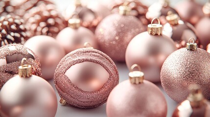 Rose gold Christmas ornaments, festive background