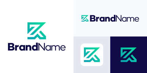 Letter K or Z monogram Logo design, Initial ZK logo vector illustration, usable for business and branding Logos. Flat vector logo design template element, modern sign symbol.
