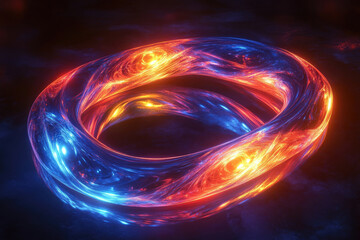 A mesmerizing torus of swirling, vibrant blue and orange energy, glowing intensely in the dark.