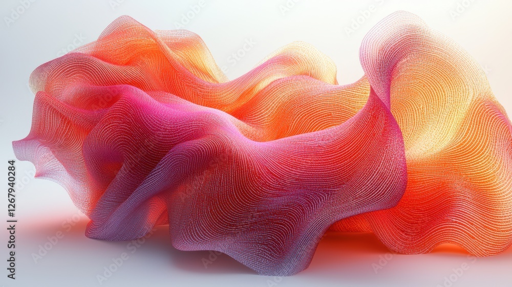 Poster abstract colorful wave-like structure with flowing textures and gradients.