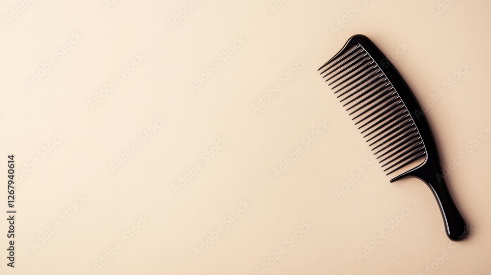 Aufkleber black hair comb resting on a smooth beige surface in a minimalistic layout. generative ai