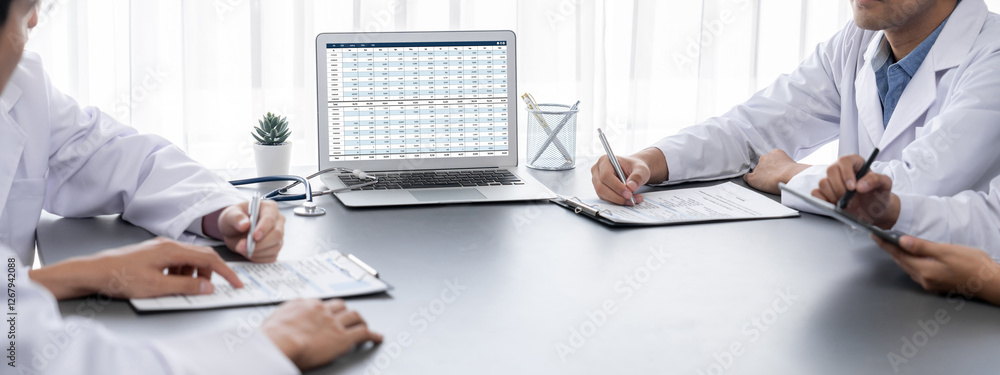 Poster accounting software on computer screen showing financial statement spreadsheets and account balance 