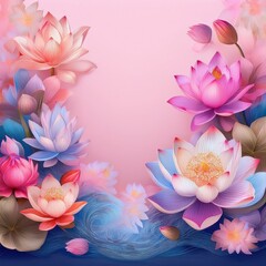 Obraz premium Beautiful border frame of water lotus flowers background concept graphic resource