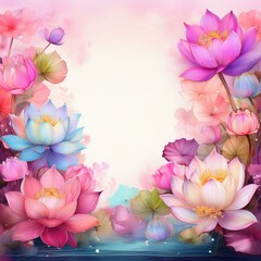 Fototapeta premium Beautiful border frame of water lotus flowers background concept graphic resource