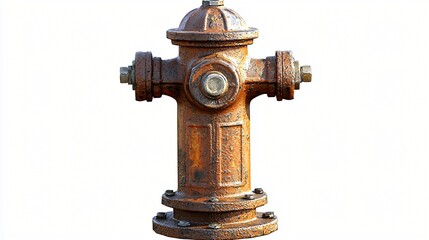 Fototapeta premium Rusty fire hydrant, urban setting, white background, safety