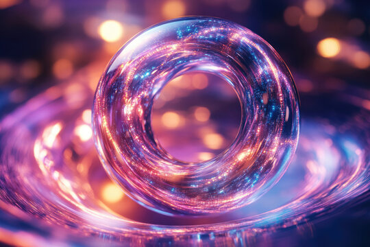 A mesmerizing, luminous torus swirling with vibrant purple and blue hues, creating a stunning abstract image.