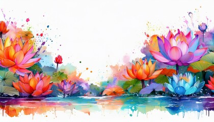 Beautiful border frame of water lotus flowers background concept graphic resource