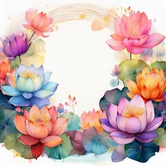 Obraz premium Beautiful border frame of water lotus flowers background concept graphic resource