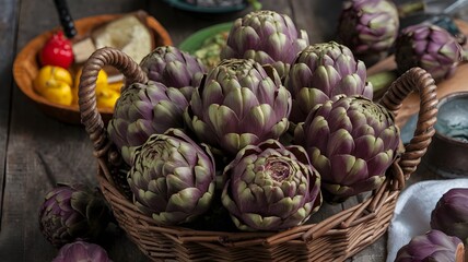 Obraz premium Jerusalem artichokes arranged in a rustic basket.