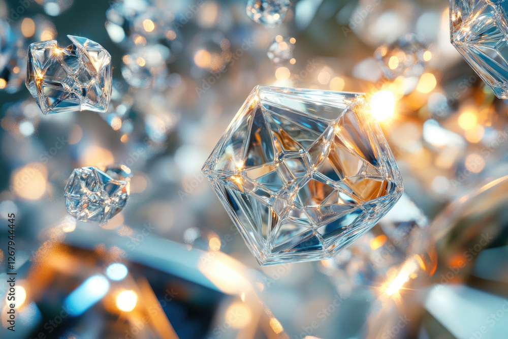 Poster Many sparkling diamonds,faceted and reflecting light, creating a luxurious and dazzling display.