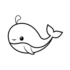 Obraz premium Cute Minimalist Whale Icon – Adorable Cartoon Whale Line Art Logo