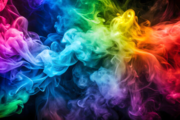 Obraz premium Vibrant Rainbow Smoke Clouds Against a Dark Background
