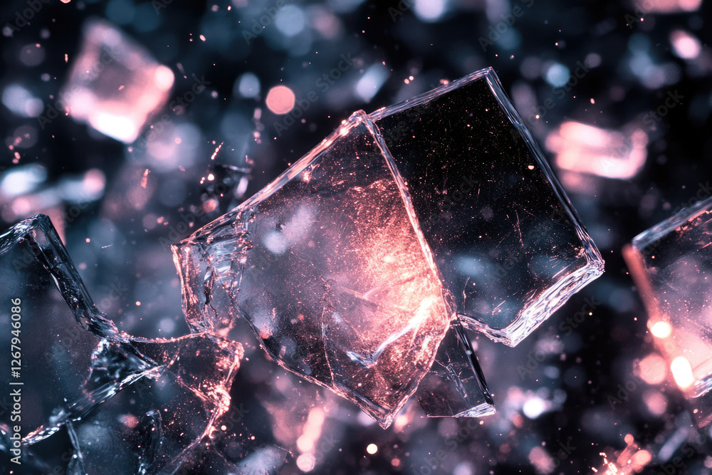 Aufkleber shattered glass fragments explode in a dramatic display of light and texture.
