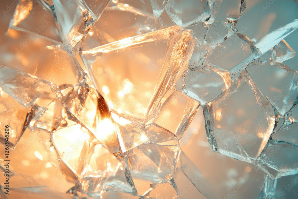 Fototapete shattered glass illuminated from within, creating a captivating interplay of light and texture.