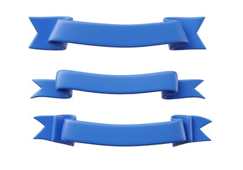 Set of Three Blue 3D Ribbon Banners for Design and Decoration
