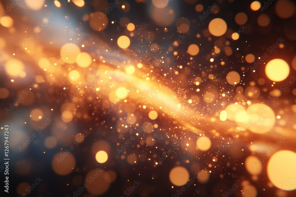 Poster Abstract background with golden bokeh lights and sparkles, creating a magical, dreamy atmosphere.