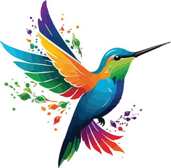 Colorful Hummingbird Illustration vector design, Hummingbird logo and icon Design, Hummingbird vector design
