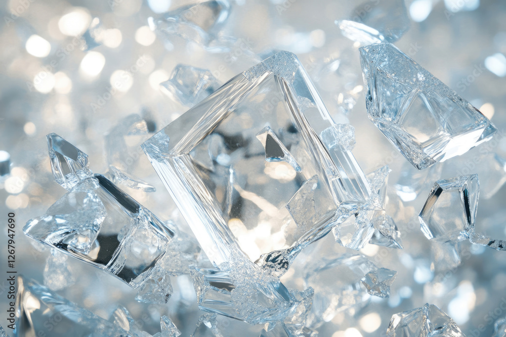 Poster shattered ice crystals, glistening and fragmented, create a captivating abstract image.