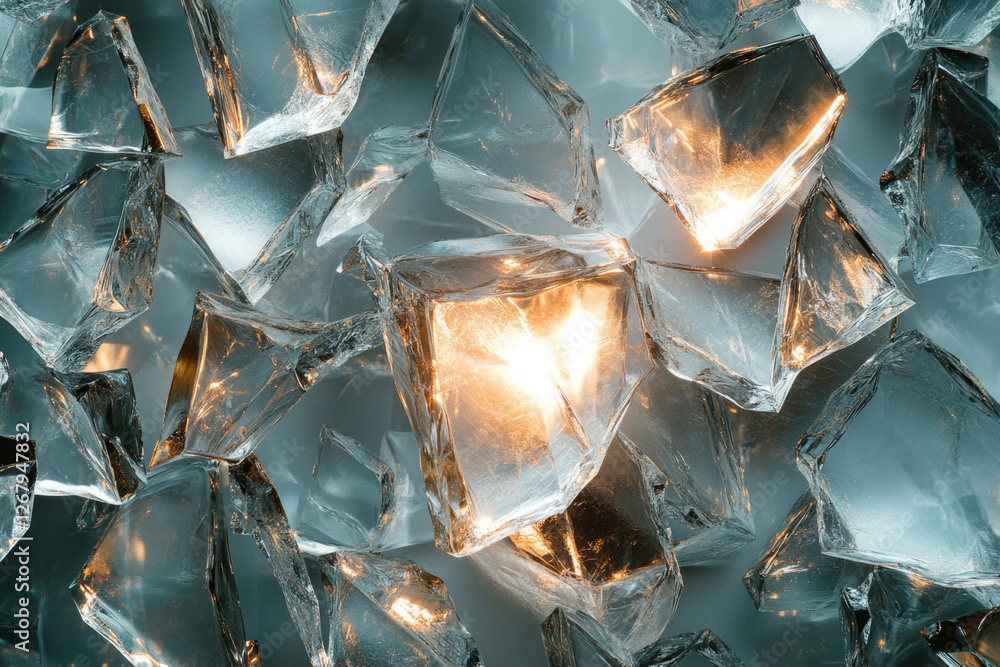 Aufkleber Illuminated shards of glass, fractured and scattered, create a captivating abstract scene.