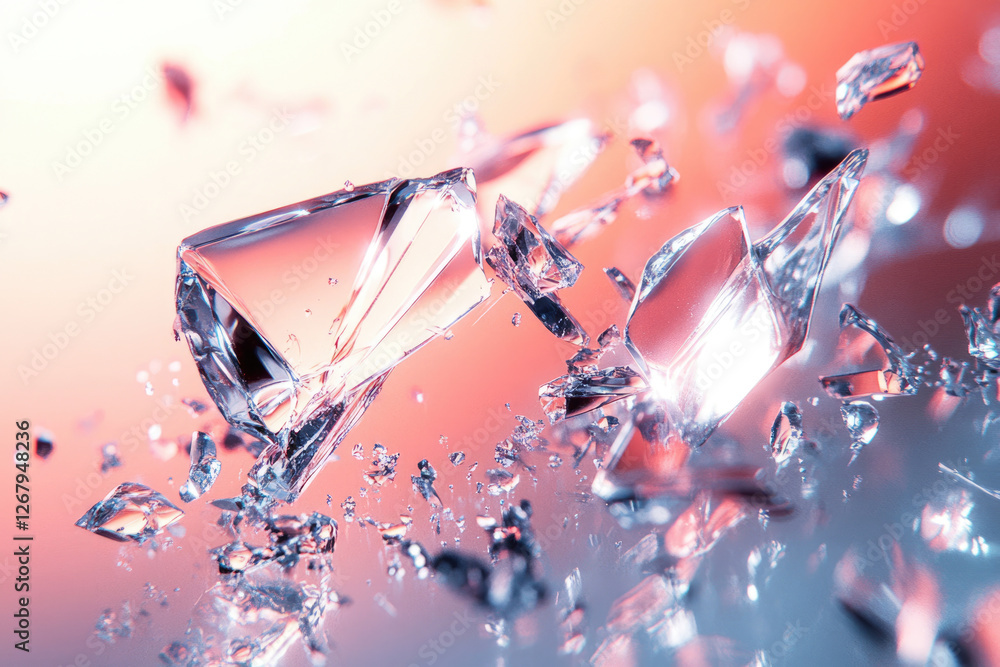 Poster Shattered glass fragments explode in a vibrant, abstract display of color and texture.
