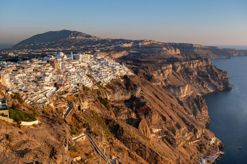 Fira village at sunset in Santorini