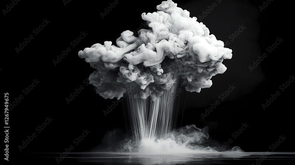 Poster mysterious cloud formation rising from water creating a striking visual effect. generative ai