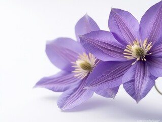 Purple Clematis Flowers on a White Background