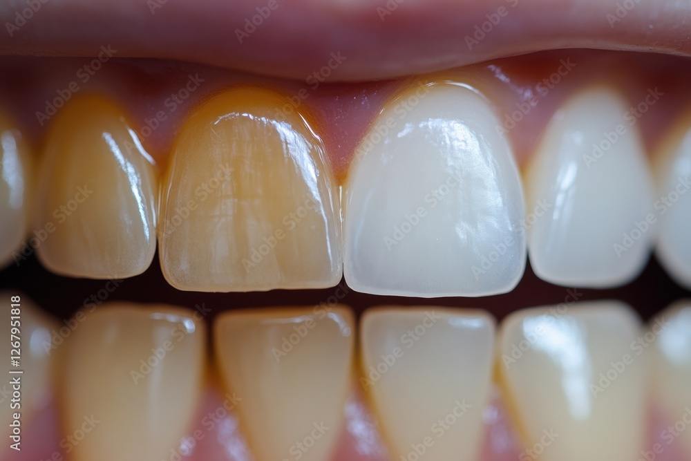 Poster results of teeth whitening before and after treatment showcasing clear difference in brightness and 