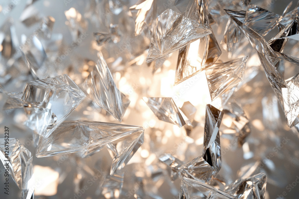 Poster A mesmerizing cluster of translucent, geometric crystal shards, illuminated from within, creates a stunning visual spectacle.