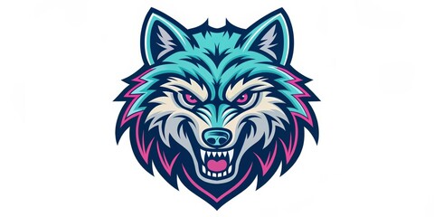 Obraz premium Aggressive Teal Wolf Head, Isolated on White Background, Mascot, Logo wolf