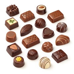 Assorted Chocolate Candies Isolated on White Background, confectionery, sweets