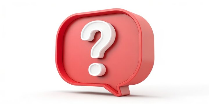 3D Red Speech Bubble with White Question Mark, Isolated on White Background, FAQ, Help