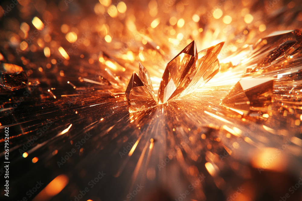 Aufkleber Glowing amber crystals explode with radiant energy, creating a mesmerizing spectacle of light and brilliance.