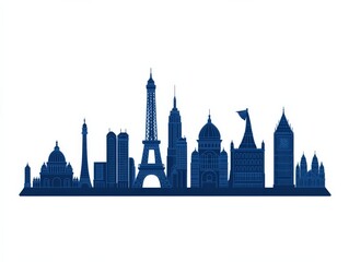 Fototapeta premium Silhouette skyline of major world landmarks