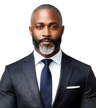 Lawyer, male, African American, 47 years old, with short gray hair and a close-cropped beard, wearing a tailored dark gray