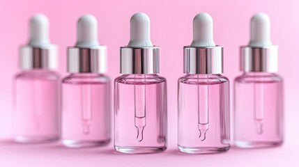Pink Glass Bottles With Droppers Of Serum