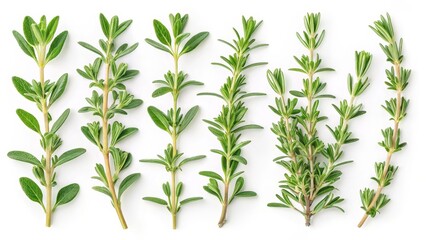 Fototapeta premium Fresh Herb Sprigs Isolated on White Background, Culinary Herbs, Cooking Ingredients