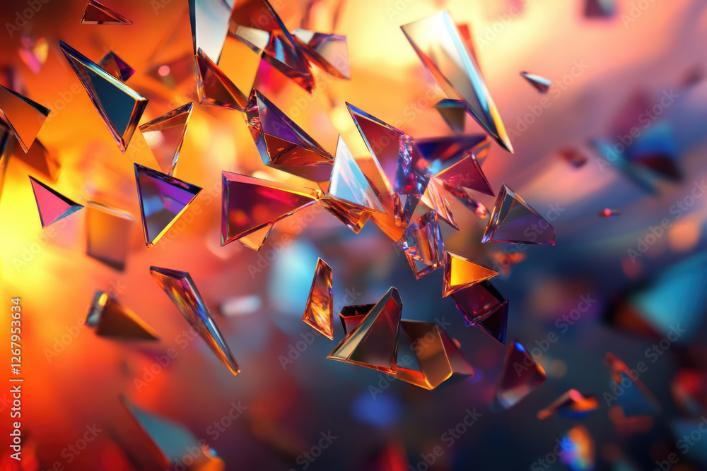 Aufkleber Vibrant, iridescent triangular shards float in a dynamic, abstract explosion of color and light.