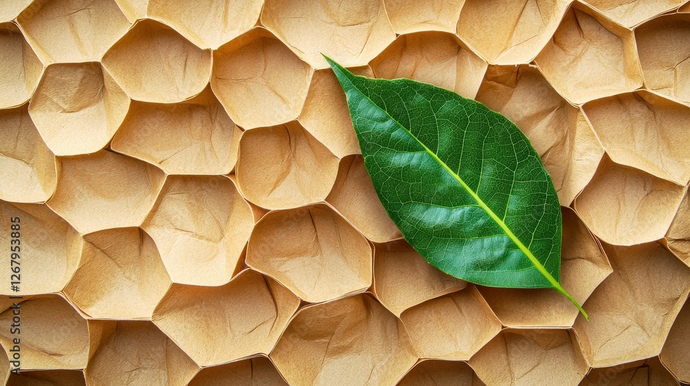 Poster this image captures an elegant green leaf set against a soft honeycomb structure, reflecting calmnes