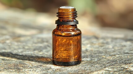 Amber Glass Bottle Holds Essential Oil Outdoors