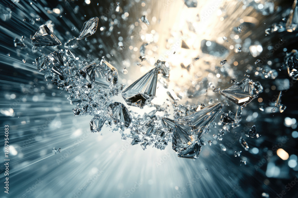 Poster Exploding shards of crystal, glittering and radiant, creating a dynamic visual spectacle.
