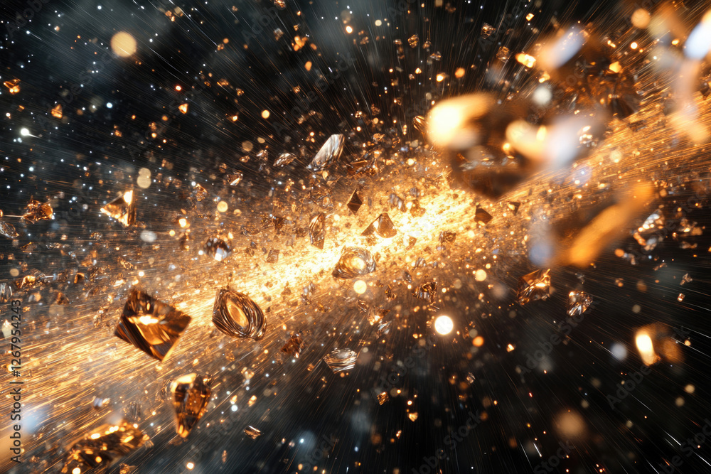 Aufkleber glowing shards explode outwards in a fiery, glittering burst, creating a mesmerizing spectacle.